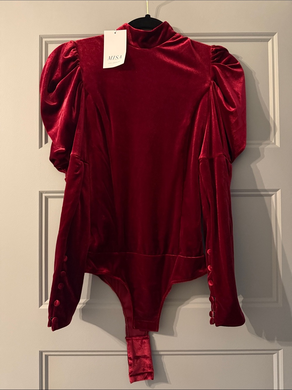 Misa Los Angeles Burgundy Velvet Puff-Sleeve Bodysuit